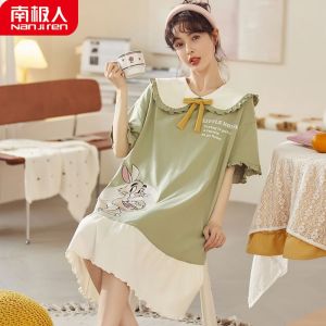 睡裙女夏季短袖薄款可外穿大码胖mm200斤韩版宽松睡衣