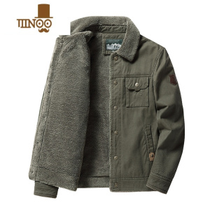 YANXU冬季飞行员夹克男加绒加厚大码宽松棉衣中青年羔绒工装棉服外套