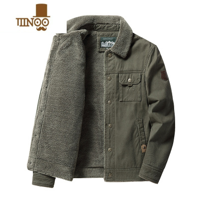 YANXU冬季飞行员夹克男加绒加厚大码宽松棉衣中青年羔绒工装棉服外套