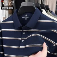 [条纹撞色]啄木鸟长袖T恤男士2025秋季新款商务休闲中年POLO衫C