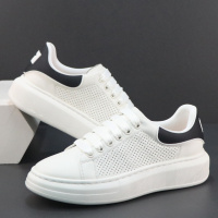 夏季男鞋真皮小白鞋头层牛皮打孔透气轻便运动鞋潮流百搭厚底板鞋