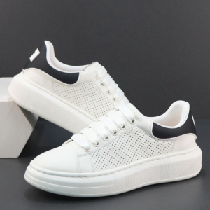 夏季男鞋真皮小白鞋头层牛皮打孔透气轻便运动鞋潮流百搭厚底板鞋