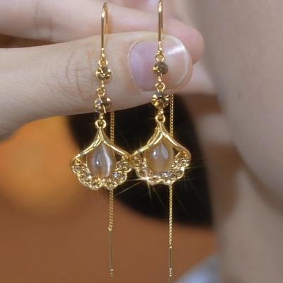 气质简约银杏叶耳线轻奢高级感猫眼石叶子耳坠2025年新款耳饰送女朋友老婆情人节七夕生日礼物