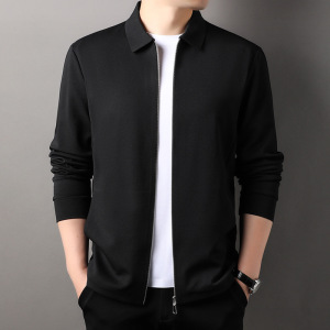 2025春季新款无痕磨毛外套男时尚休闲纯色翻领长袖外穿开衫男