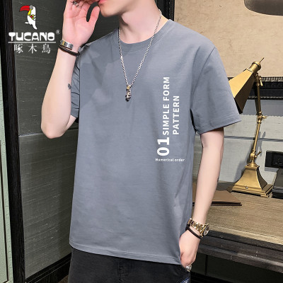 啄木鸟长短袖圆领t恤男2021夏季新品男装男士潮流百搭T恤圆领休闲韩版体恤时尚