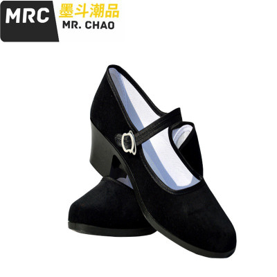 女式布鞋广场舞鞋新款黑色平绒时尚浅口单鞋妈妈休闲舞蹈鞋墨斗潮品休闲鞋