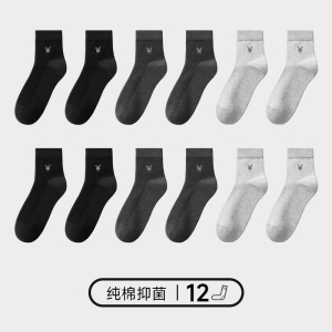 花花公子袜子男士冬季纯棉抗菌中筒袜男生全棉黑色长袜吸汗DX