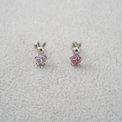 韩国精致大肚子粉钻白钻小兔子耳骨耳蜗耳门钉旋转圆球拧堵送女朋友老婆情人节七夕生日礼物