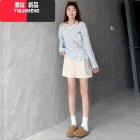 YIBUSHENG白色棉麻短裤女季薄款2024新款宽松休闲小个子阔腿工装运动短裤