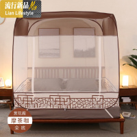 中国风柔光用蚊帐 免安装蒙古包加密加厚方顶1.5/1.8m床 三维工匠