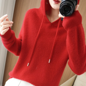 2023秋冬新款连帽卫衣女加厚针织衫韩版宽松慵懒毛衣打底外套上衣