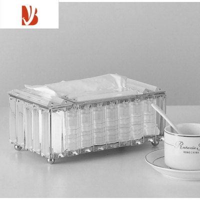 三维工匠北欧水晶纸巾盒轻奢创意网红餐桌欧式客厅家用抽纸盒收纳装饰 银色水晶长条纸巾盒