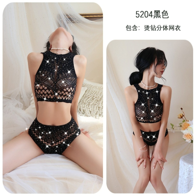 长夜漫漫情趣内衣性感诱惑两件套连身袜欧美网袜制服诱惑网衣5204