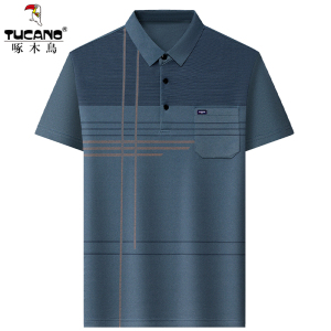 啄木鸟中老年爸爸夏装T恤短袖翻领上衣真口袋男士POLO衫夏季新款