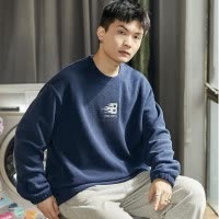 [2.5折价77元]唐狮男卫衣圆领摇粒绒卫衣男左胸小细节男士卫衣秋新款宽松男士上衣