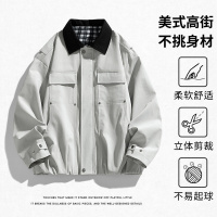 男装新款宽松潮牌飞行员夹克男式多口袋工装夹克撞色百搭痞帅外套