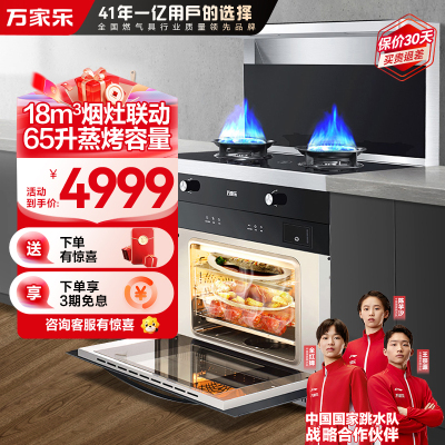 万家乐集成灶蒸箱款智能烟灶联动18立方大吸力 侧吸抽油烟机燃气灶电蒸箱一体灶环保灶KLJ35HB天然气