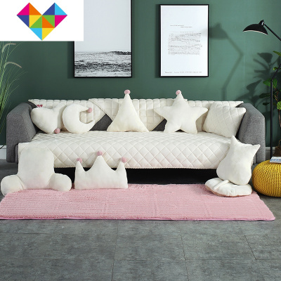 毛绒沙发垫家用冬防滑四季通用坐垫套罩三人座全盖扶手巾现代简约水晶绒-米白色90cm*180cm适合垫子-御蓝锦