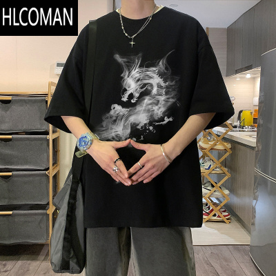 HLCOMAN国潮中国风320g短袖T恤男款夏季oversize潮牌高街五分袖