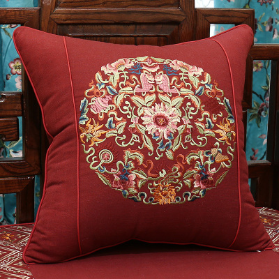 中式古典棉麻刺绣抱枕靠垫套红木真皮沙发大靠背枕套美式腰枕含