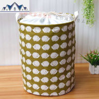 超大号束口可折叠收纳筐防水潮尘抽绳玩具布艺棉麻脏衣服桶篮带盖 三维工匠收纳篮