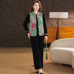 中老年秋装女洋气复古妈妈装秋季套装女三件套中年国风衣服春秋款