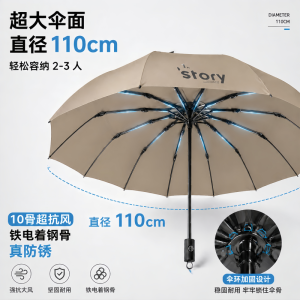 正雨高档加大超强防风雨伞男士加厚加固晴雨两用大暴雨双人10骨9063
