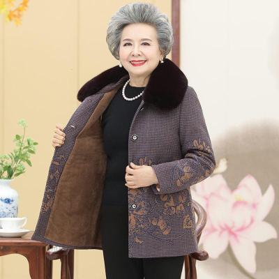 奶奶秋装毛呢子外套妈妈加绒厚衣服老太太冬装中老年人棉袄女婆婆