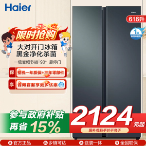 海尔(Haier)616升对开门超薄嵌入冰箱 鲸式储量 黑金净化 双变频一级能效 BCD-616WGHSSEDC9