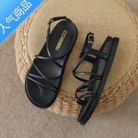 SUNTEK厚底凉鞋女夏季2023年新款仙女风松糕平底网红百搭罗马鞋小码