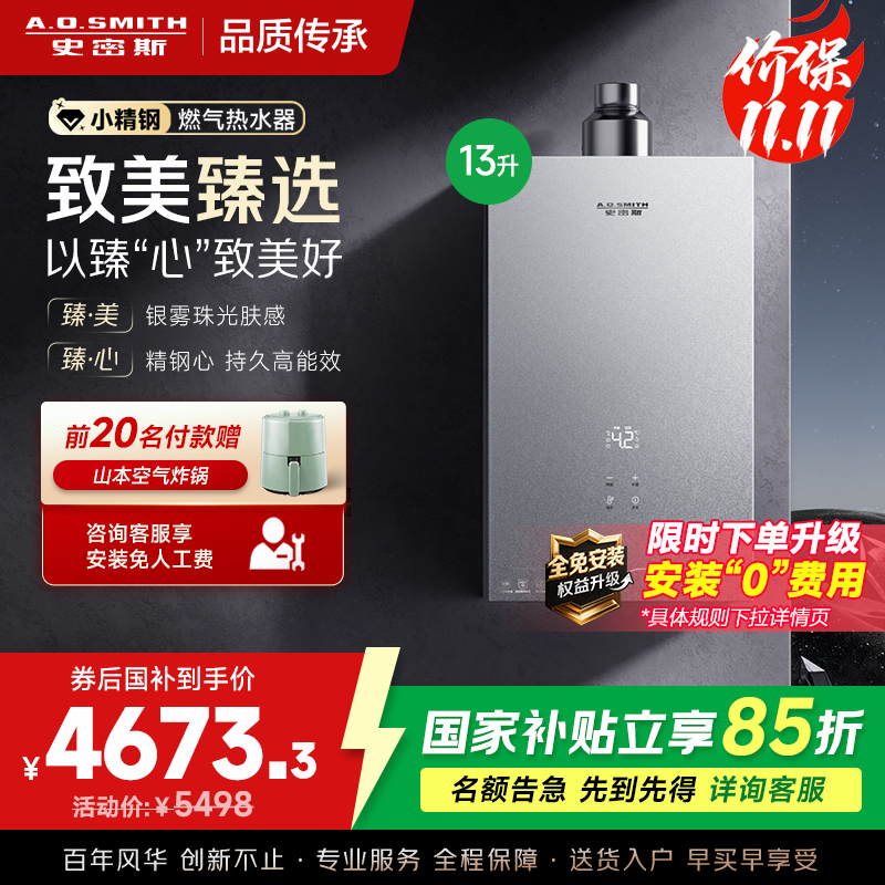 AO史密斯新品小体积13升精钢燃气热水器[小精钢EC5]静音 持久恒温 天然气 JSQ26-EC5