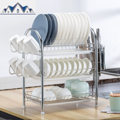 304不锈钢水晾沥水架厨房置物架2层用品收纳水池放碗碟架子 三维工匠