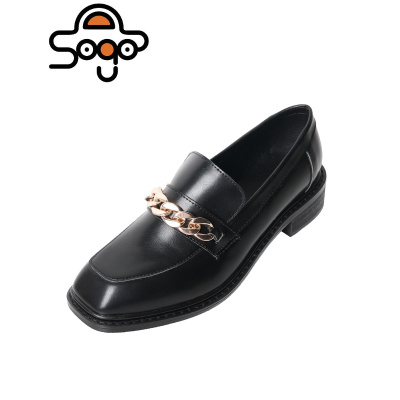 七色王国DOMS小皮鞋女英伦风2020秋季新款复古方头女鞋黑色粗跟乐福单鞋休闲鞋