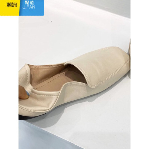 聚范复古方头单鞋女2024新款一脚蹬豆豆鞋仙女风软皮平底鞋奶奶鞋