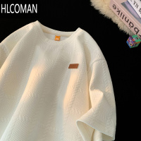 HLCOMAN格子提花短袖t恤男夏季潮牌宽松衣服cleanfit高级感痞帅半袖