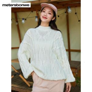 [1件5折价:159.5]美特斯邦威毛衣女针织衫半高领宽松时尚温柔风软糯提花套头