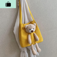 可爱小熊包包2020新款潮时尚网红大容量帆布单肩包百搭ins托特包NEW LAKE女士单肩包