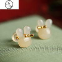 JiMi玉兔和田玉银银小兔子耳钉女高级感耳饰耳环七夕情人节礼物送女友