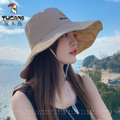  渔夫帽女夏季骑车遮脸防晒帽防紫外线太阳帽子韩版潮显脸小遮阳帽