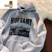 YANXU连帽卫衣男潮牌休闲宽松设计感hiphop加绒加厚套头帽衫青少年外套