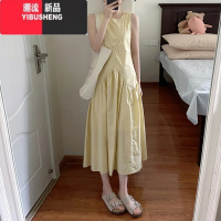YIBUSHENG小个子法式黄色无袖连衣裙子女装2024新款季气质高级感背心长裙