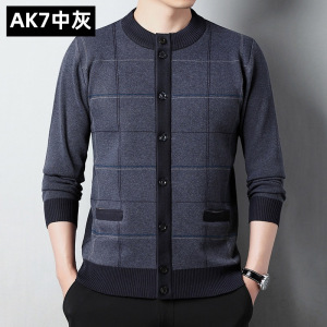 秋冬新款男士针织开衫毛衣 加厚保暖单排扣针织中山装外套爸爸装