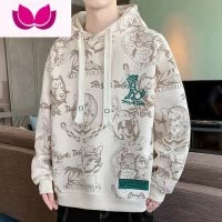 七斓2022新款连帽卫衣男士ins港风潮流学生宽松大码满身印花秋季衣服