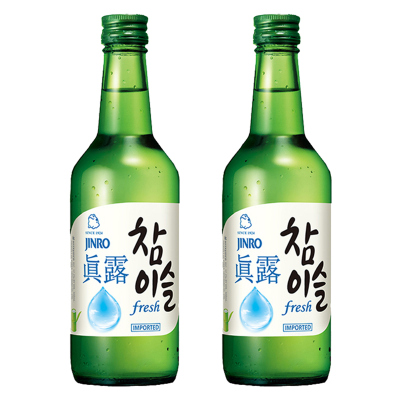 韩国进口新真露竹炭烧酒17.2度360ml*2瓶原味清酒利口预调鸡尾酒