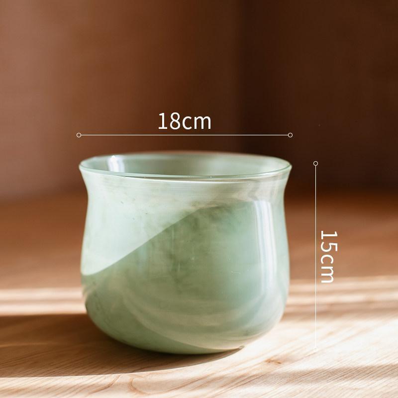 家柏饰(corated)汝海广口花瓶花器花尊玻璃器皿水培绿萝艺术手工摆件