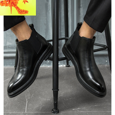 切尔西靴加绒保暖男士高帮皮鞋男短靴子英伦皮靴冬季马丁靴男中帮简畅