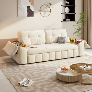 欧梵森 奶油风科技绒布沙发床客厅折叠两用可伸缩小户型北欧储物组合多功能家具家装布艺沙发 1.46米外径 海绵款【多色可选拍下备注】