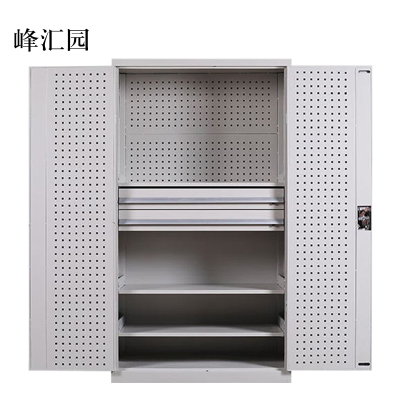 峰汇园工具柜加厚铁皮储物柜工厂车间用带抽屉汽修多功能收纳柜通门内二抽柜灰白色