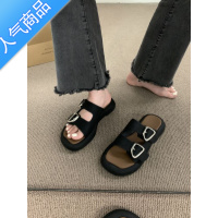 SUNTEK韩版简约凉拖一字拖鞋女鞋子外穿2023新款夏季厚底踩屎感小众凉鞋