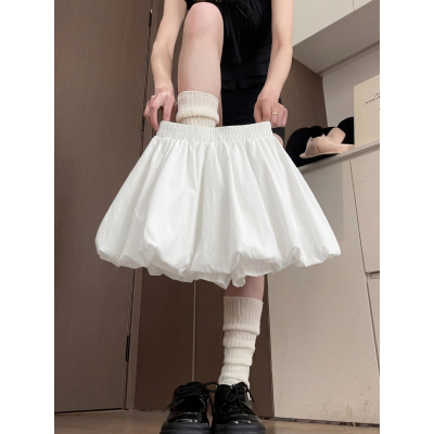 白色花苞短裤女夏季外穿高腰a字半身裙大码胖mm休闲运动灯笼裙裤